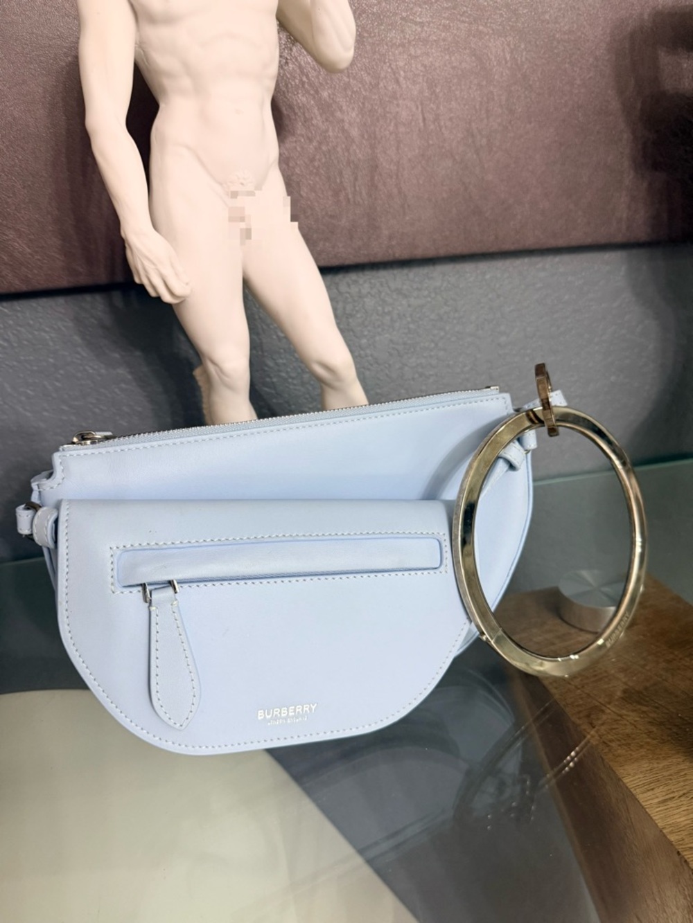 Burberry Pale Blue Leather Ring-Handle Wristlet - Picture 2 of 8